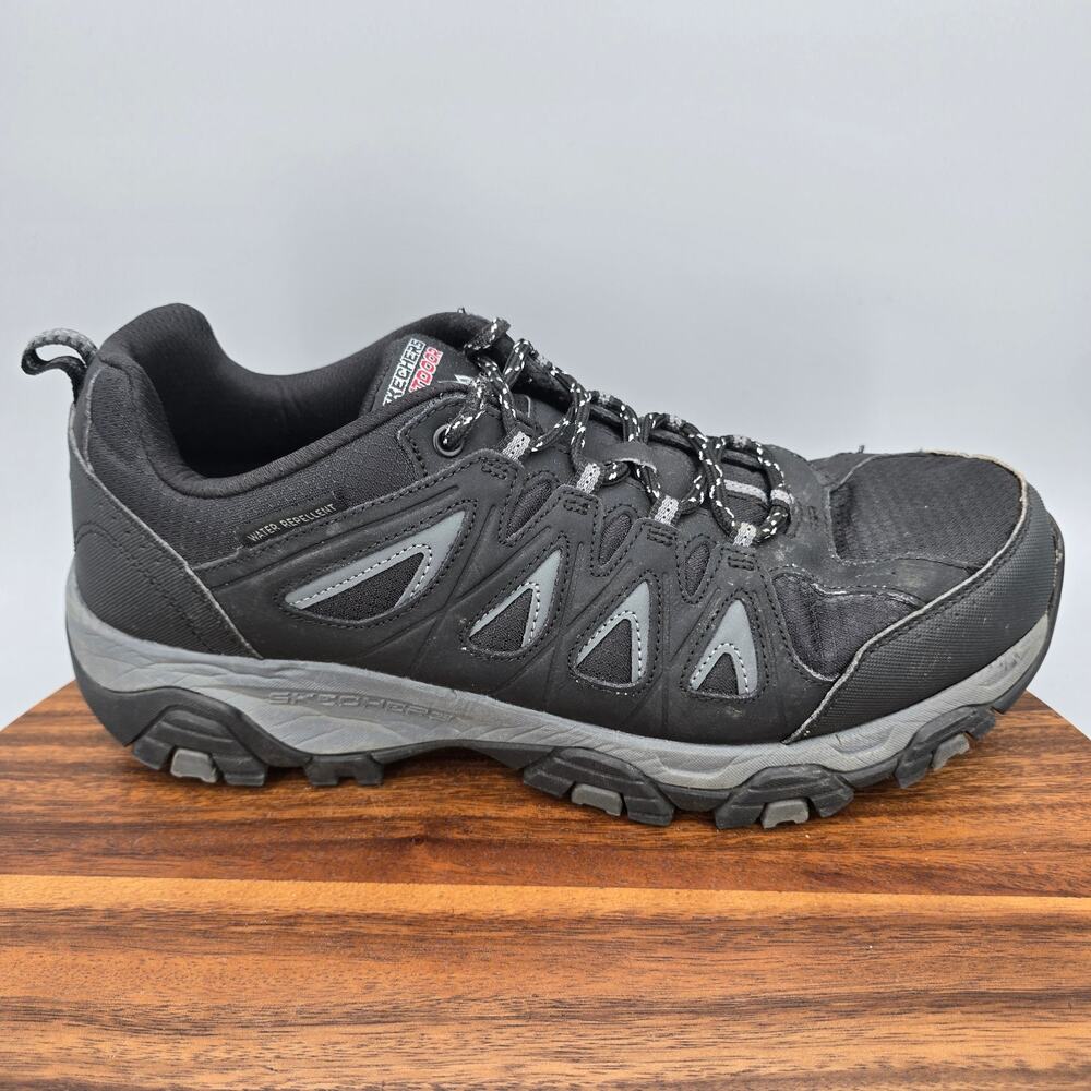 Skechers Shoes Mens 12 Wide Black Leather Outdoor Hiking Trail Lace Up Sneakers